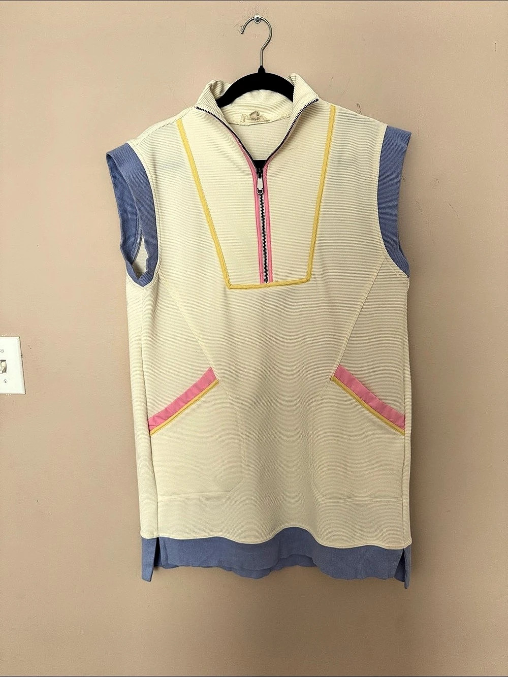 Color Block Half-Zip Tunic in Cream & Blue Like New